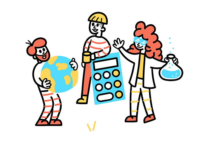 Teikning af kennurum við störf