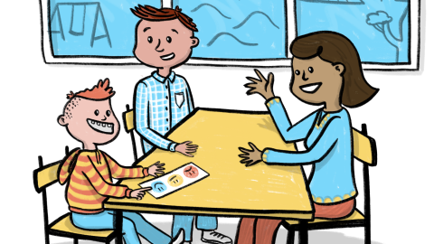 Foreldrar, nemendur og kennarar spjalla